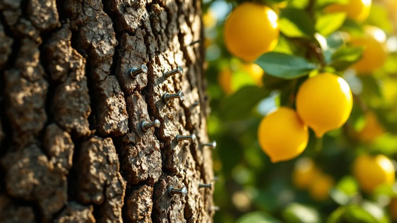 Chiodi nel tronco del limone: il segreto degli esperti per una produzione di frutti più abbondante